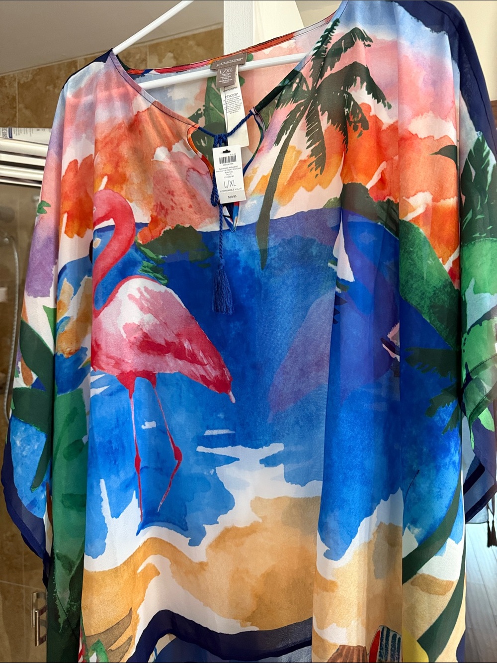 Resort-Ready Flamingo Print Beach Tunic - Multi Flamingo Paradise Poncho